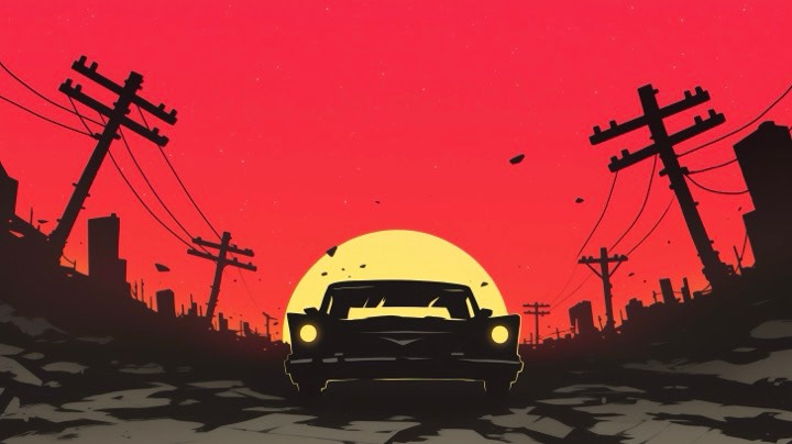 Car Against Destroyed City