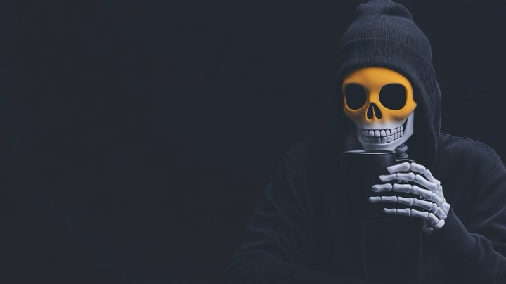 Skeleton Drinking Coffee