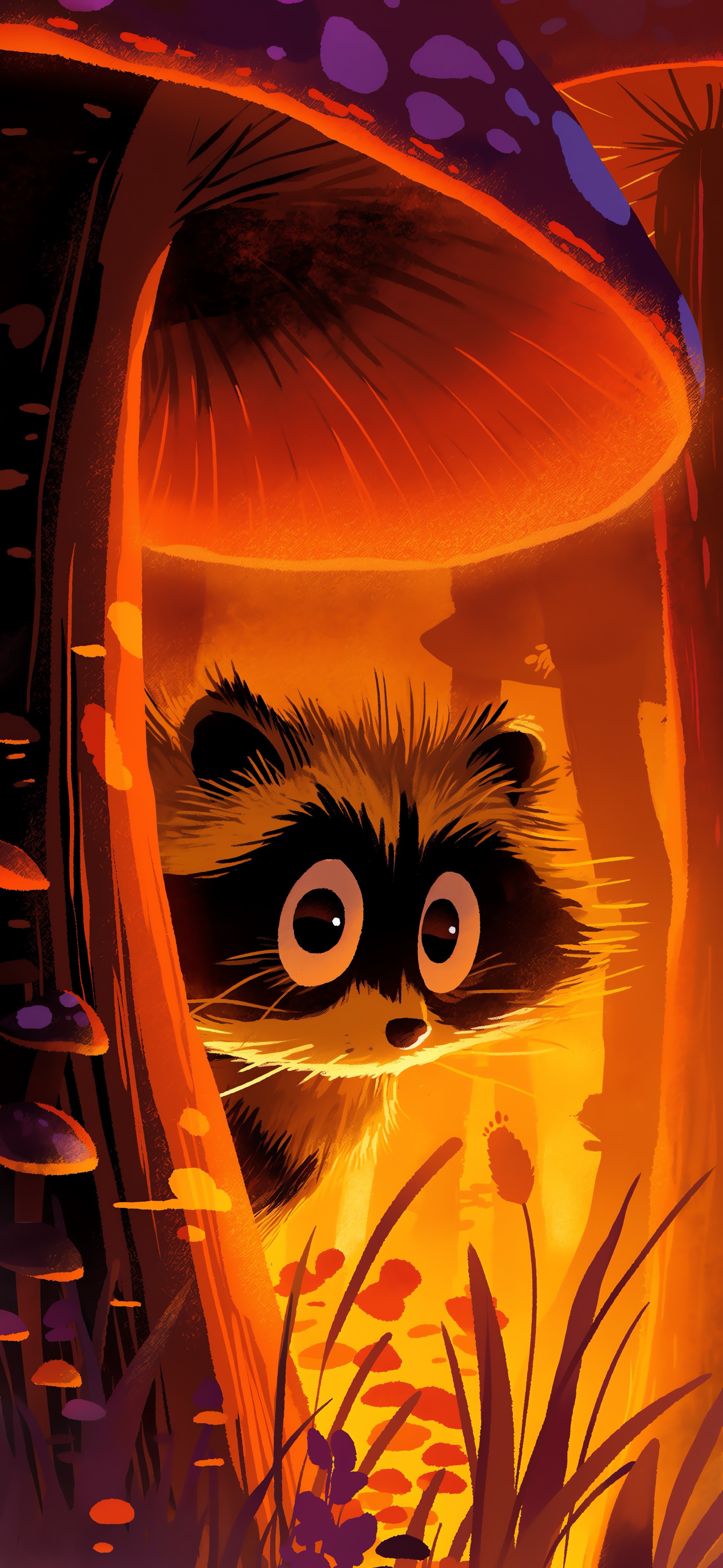 Raccoon Under Mushroom
