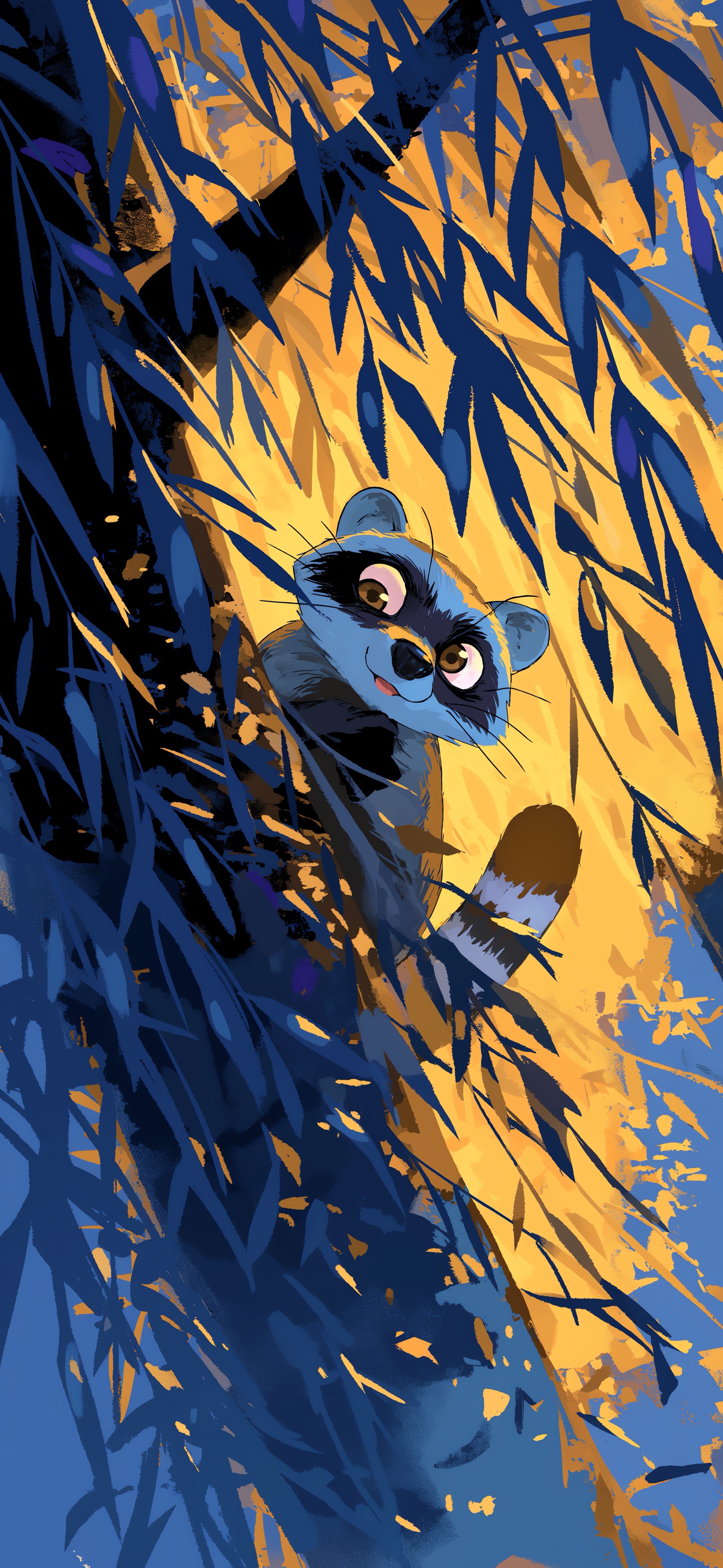 Raccoon Hopping On Tree