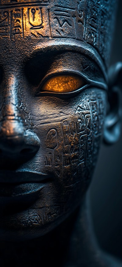 Spiritual Gods With Lettering Carved On Face