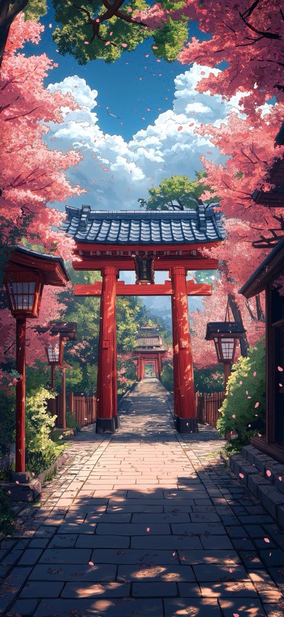 Cherry Blossom And Japanese Gate