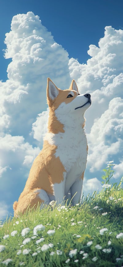 Dog Sitting Against Clouds