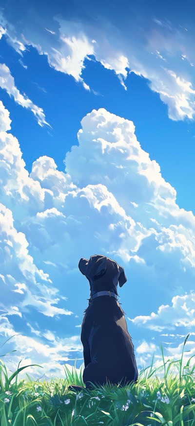Dog Sitting Against Clouds