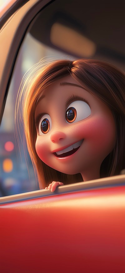 Blond Girl Looking Through Car Window