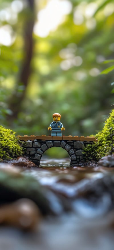 Lego Guy On A Bridge In Nature