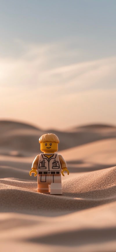 Lego Guy Against Sunset On Desert