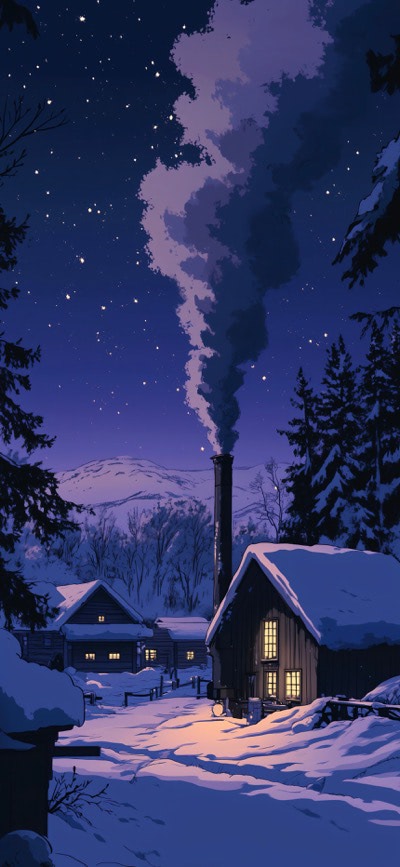 Dark Night House With Chimney