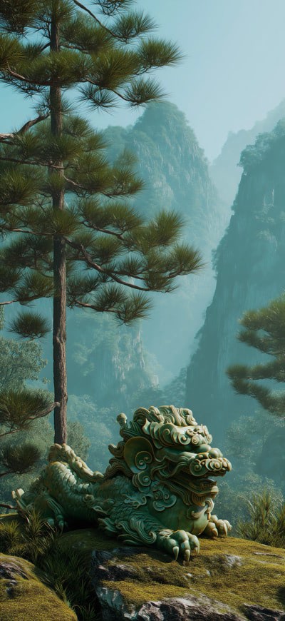 Japanese Resting Lion Statue