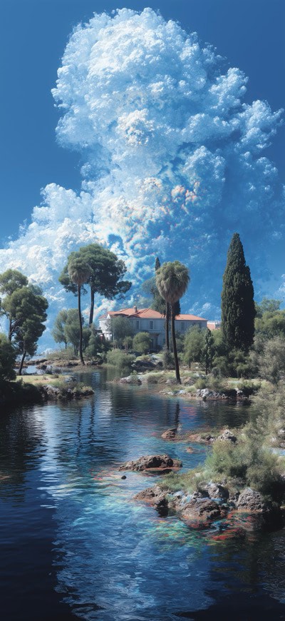 Iridescent Clouds And Calm Lake