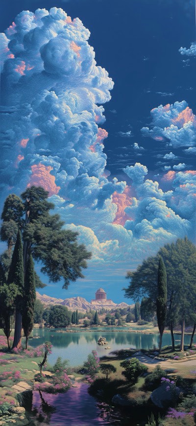 Iridescent Clouds And Calm Lake