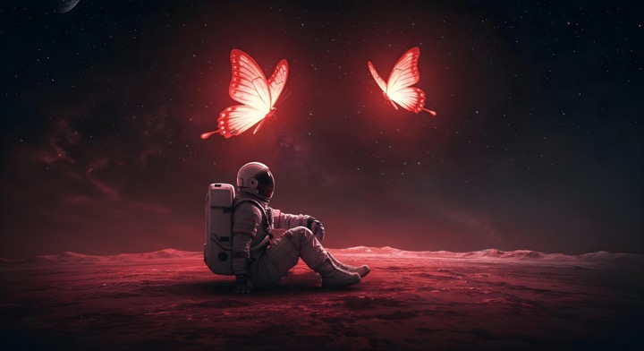 Astronaut With Space Butterflies