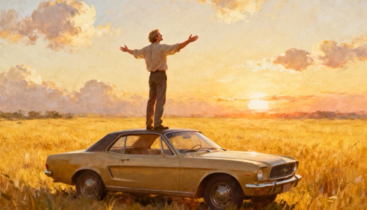 Vintage Car With Man On Top Of It