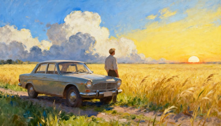 Vintage Car With Man