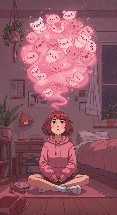 Girl Dreaming In Her Bedroom