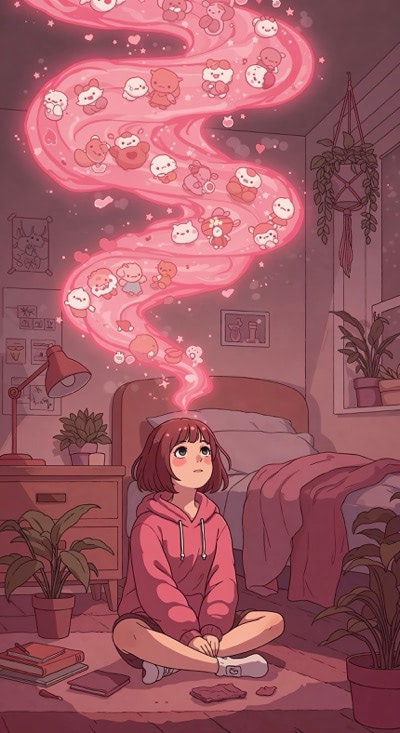 Girl Dreaming In Her Bedroom