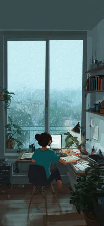 Silhoutte Of Girl Studying