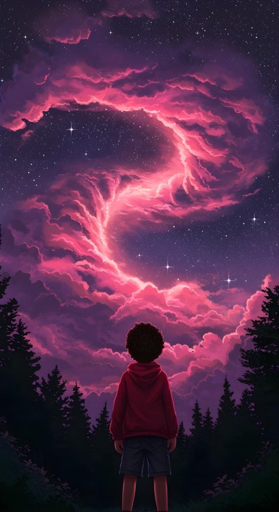 Little Guy Admiring Dramatic Clouds