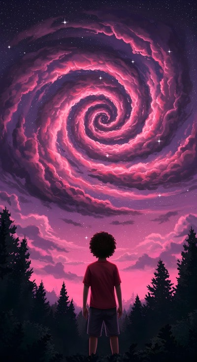 Little Guy Admiring Dramatic Clouds