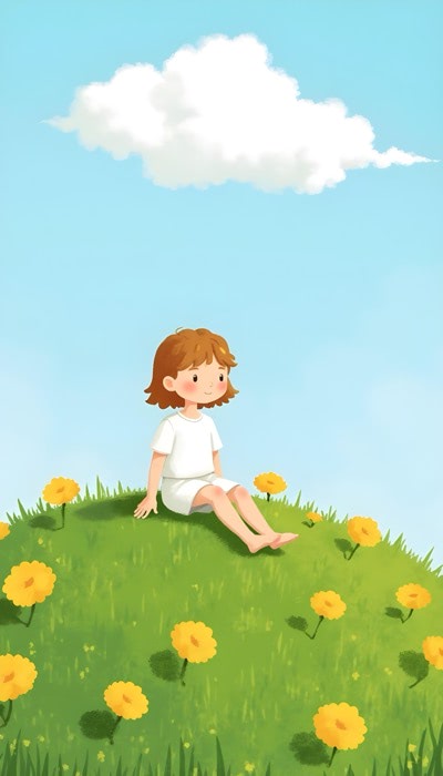 Sitting On Mountain Covered With Flowers