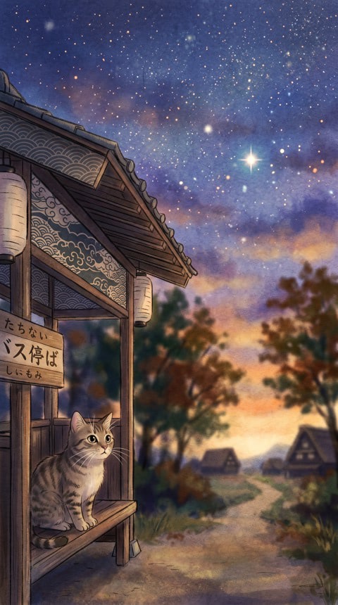 Cat Waiting At Bus Stop