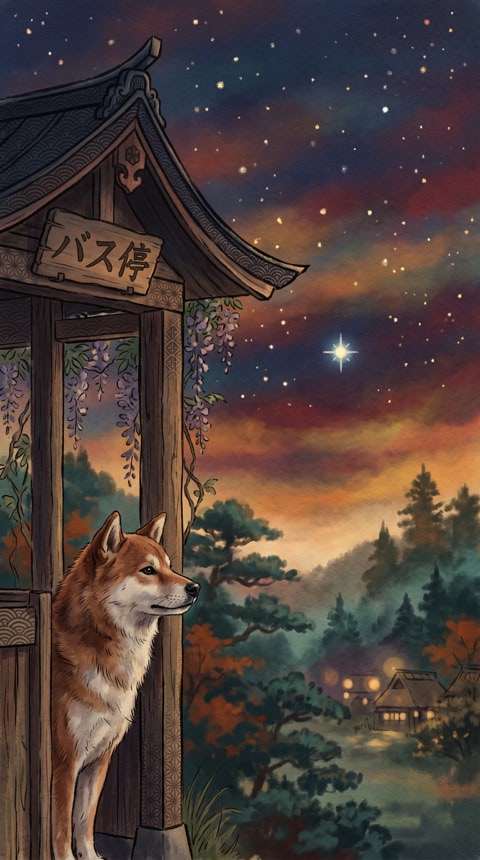 Dog Waiting At Bus Stop